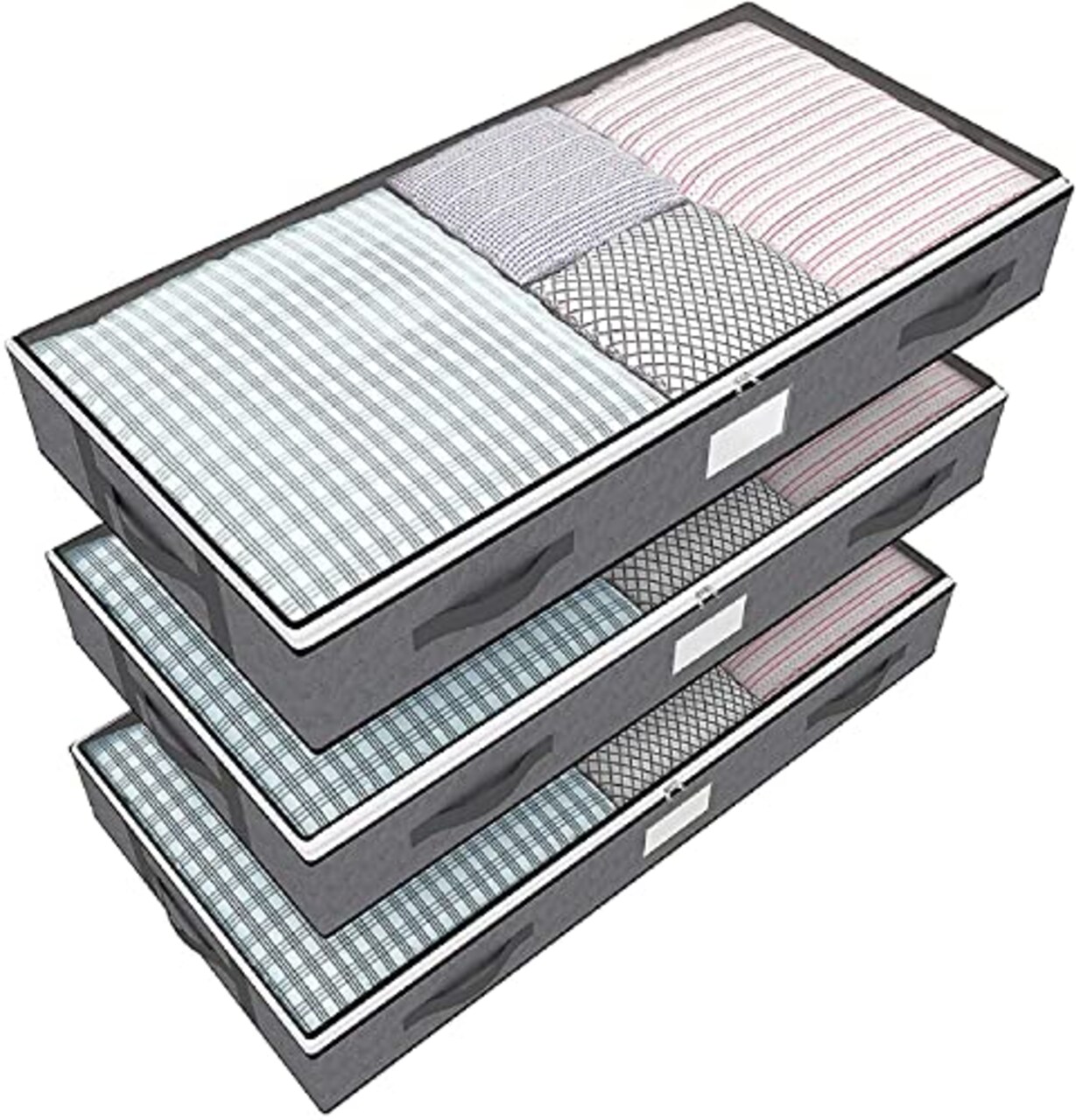 3 Pack Under Bed Storage Bins 75L Underbed Storage Containers Large Capacity Clothes Storage Bags with Clear Windows Lids Bedroom Foldable Storage Organizer for Comforters Blankets Bedding